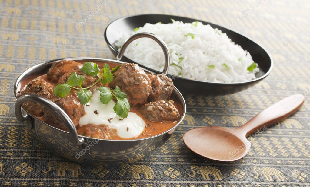 Indian Meal of Kofta Curry and Rice