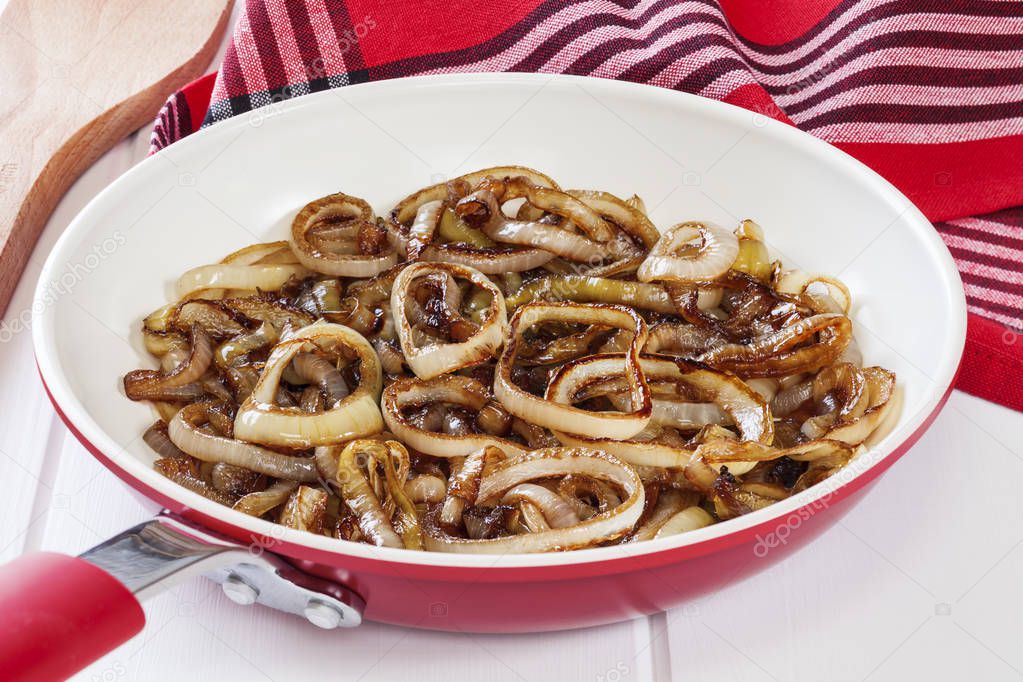 Caramelised onions, cooked with balsamic vinegar and brown sugar.