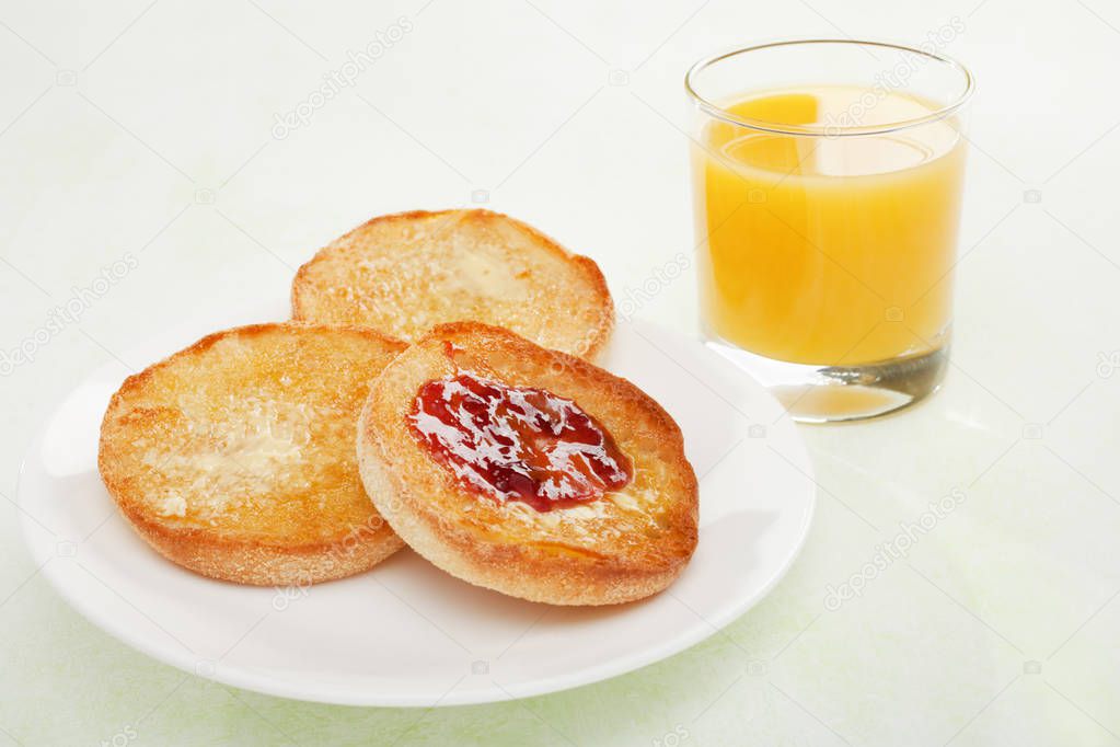 English Muffin with Jam and Orange Juice