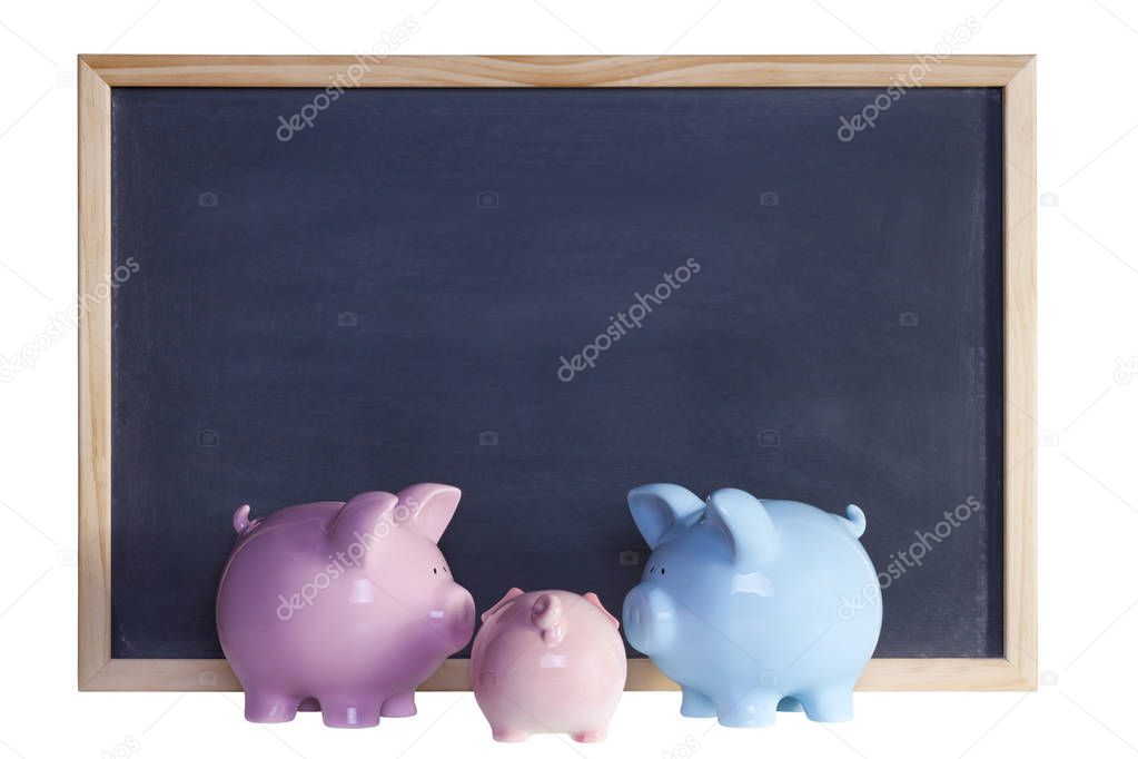 Piggy Bank Family in Front of Blackboard