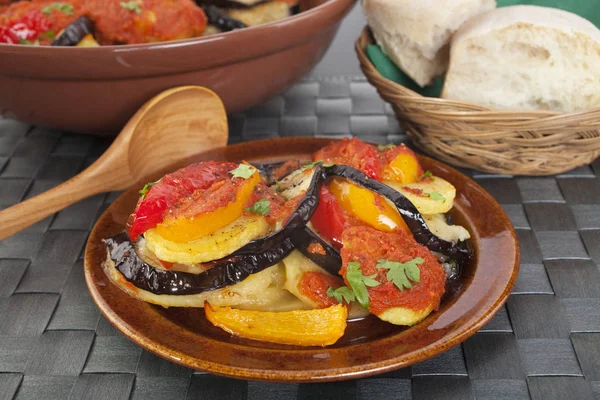 Tumbet Spaniolă Alimente Vegetarian Vegan Casserole Placă placată — Fotografie, imagine de stoc