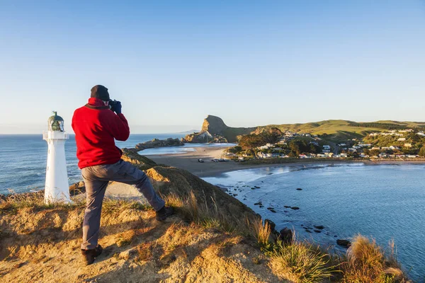 Fotograf Vid Castlepoint Fyr Wairarapa Nya Zeeland Modellrelease Finns — Stockfoto