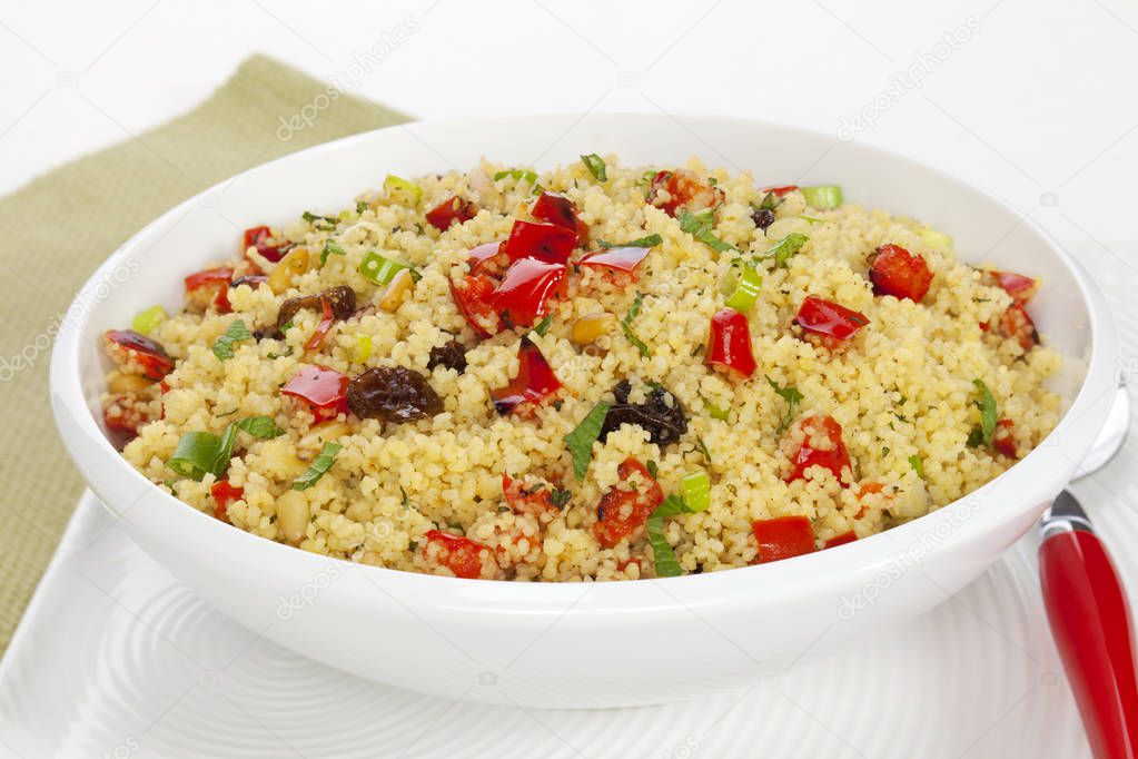 Couscous Salad in a White Bowl