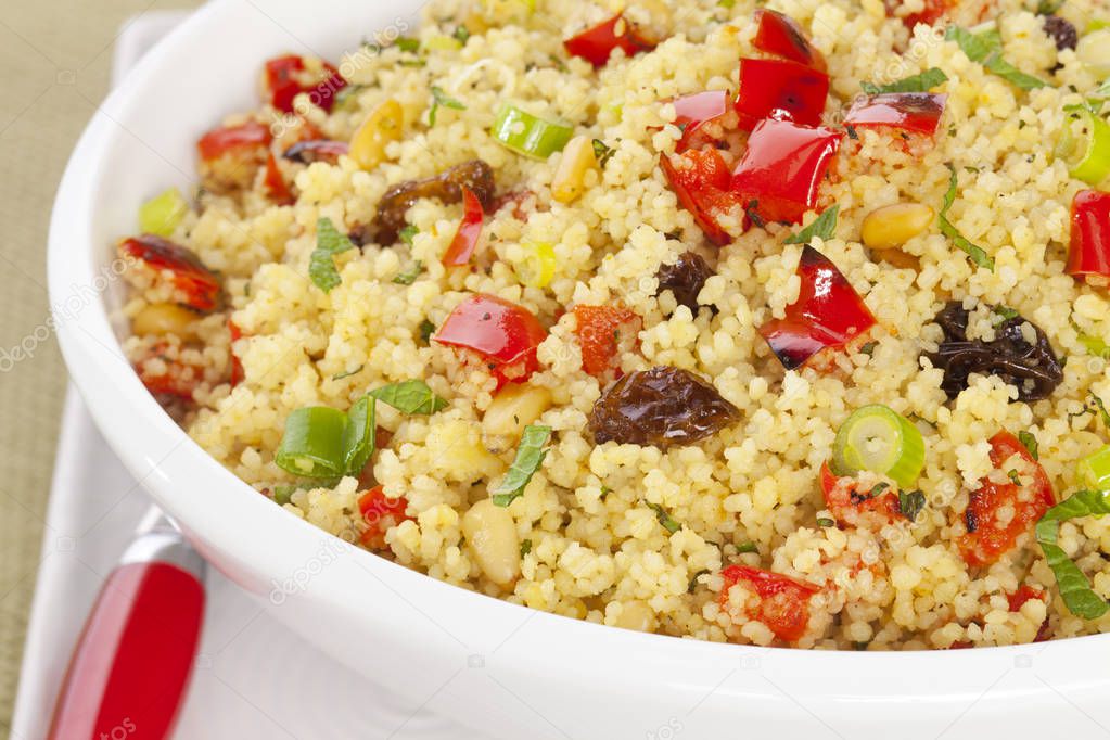 Couscous Salad in a White Bowl