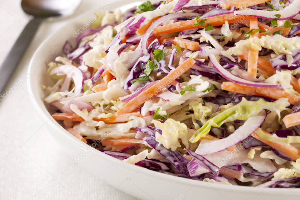 Coleslaw in a White Bowl