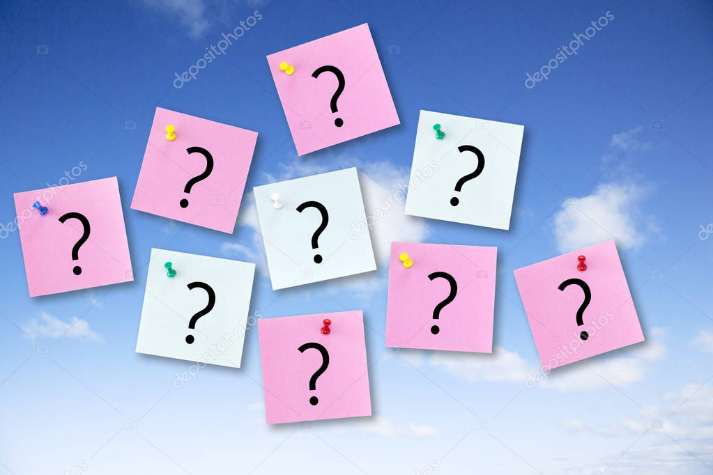 Question Concept on Blue Sky with Post It Notes