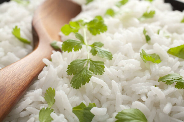 Basmati Rice and Coriander with Spoon Close-up