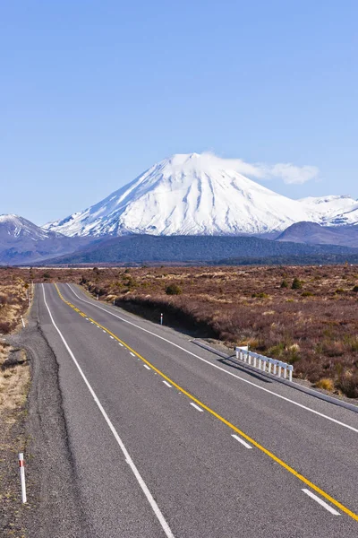 Deser weg en Mount Ngarahoe, Nieuw-Zeeland — Stockfoto