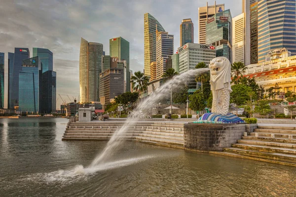 Novembro 2014 Singapura Horizonte Com Merlion One Fullerton Distrito Financeiro — Fotografia de Stock