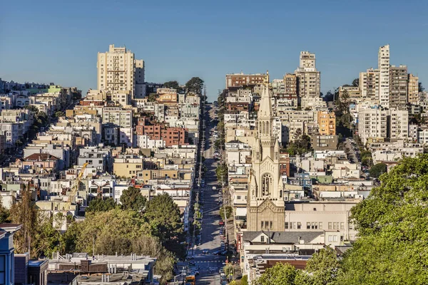 Paysage Urbain San Francisco Avec Église Saint Pierre Paul Rue — Photo