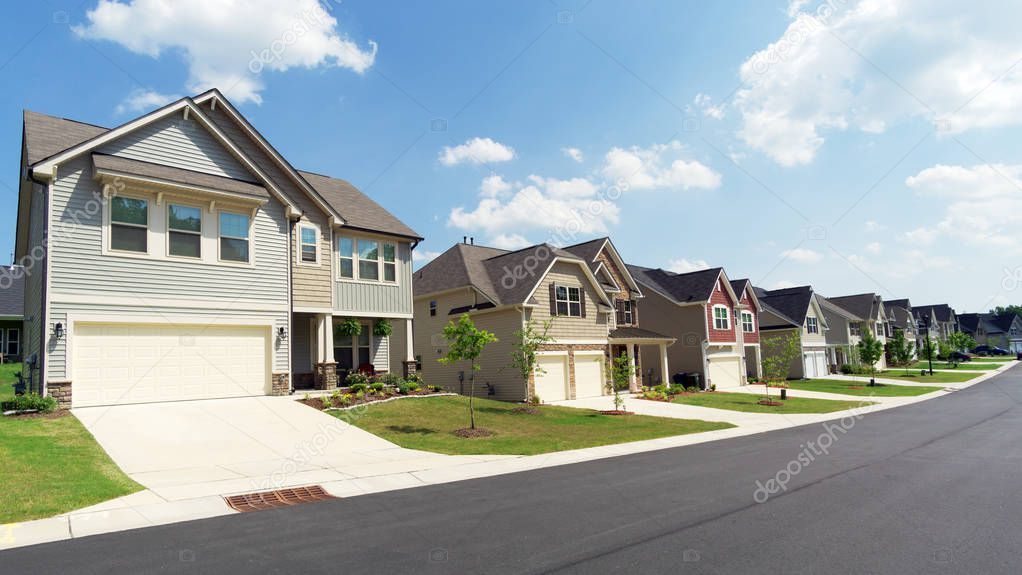 Street of typical suburban homes