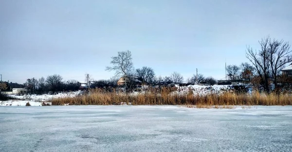 Vue Lac Gelé Rivage — Photo