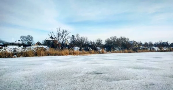 Vue Lac Gelé Rivage — Photo