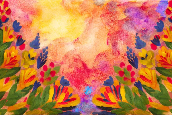 Різнокольорова Весняна Текстура Квітами Аквареллю — стокове фото