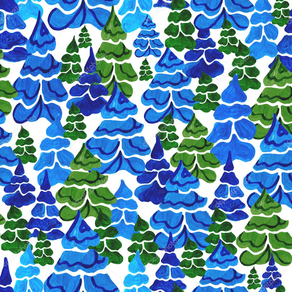 Christmas trees painted in watercolor. Seamless pattern