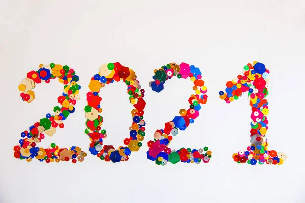 2021 Made Colorful Confetti White Background New Year Idea — Stock Photo, Image