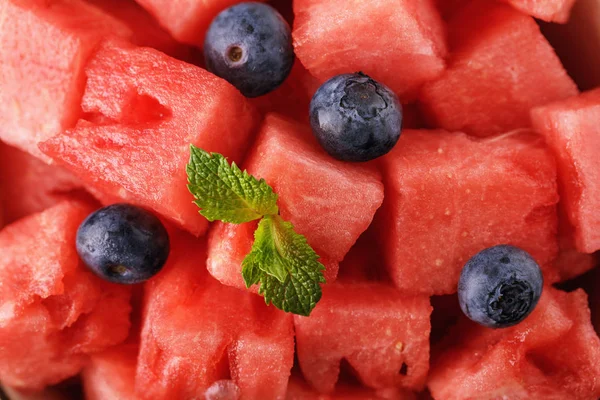 Background Ripe Pieces Watermelon Blueberries Mint Close — Stock Photo, Image