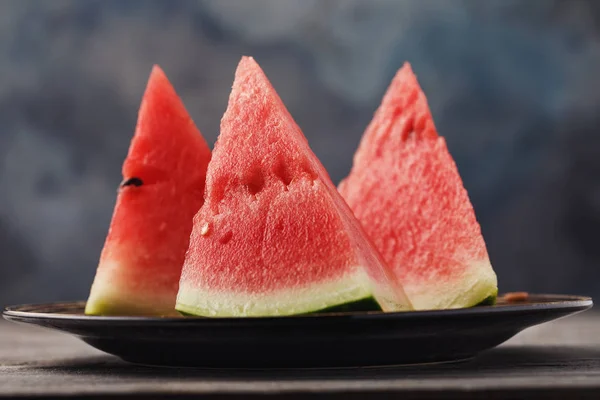 Three Sliced Slices Watermelon Table Close — Stock Photo, Image