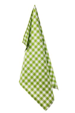 Damalı pamuk peçete yeşil ve beyaz renk, beyaz arka plan üzerinde izole