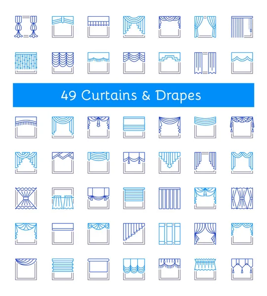 Curtains Blinds Window Drapes Different Styles Draperies Roman Roller Pleat — Stock Vector