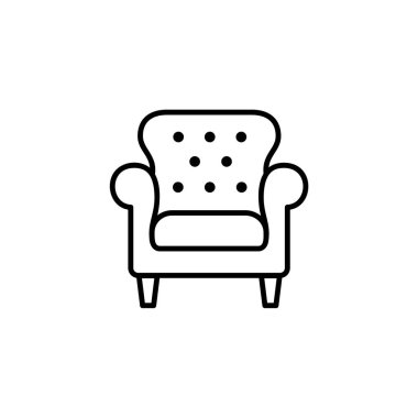 Deri Ofis koltuk yüksek sırt ile siyah ve beyaz vektör Illustration. Kol sandalye koltuk satırı simgesi. Oturma odası ve yatak odası için mobilya döşeme. Beyaz arka plan üzerinde izole nesne 