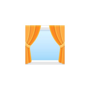 Turuncu kumaş perde perde ile. Vektör çizim. Düz simgesi geleneksel kör. Ev ve ofis pencere dekorasyon unsuru. Önden görünüm.