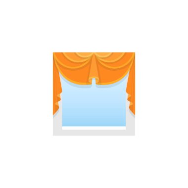 2 asimetrik alınlığı ile turuncu kumaş valance. Vektör çizim. Dekorlarıve düz simgesi. Ev ve ofis pencere dekorasyon unsuru. Önden görünüm.