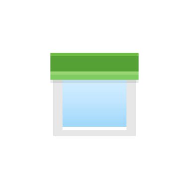 Yeşil düz kumaş valance. Vektör çizim. Dekorlarıve düz simgesi. Ev ve ofis pencere dekorasyon unsuru. 