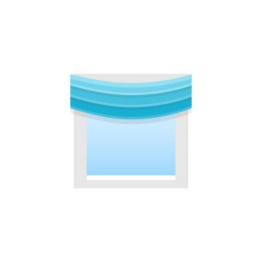 Mavi Kumaş perde merkezi Pileli Perde ile. Vektör çizim. Gölge düz simgesi. Ev ve ofis pencere dekorasyon unsuru. 