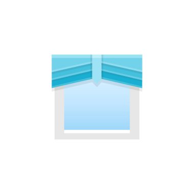 Mavi Kumaş perde merkezi Pileli Perde ile. Vektör çizim. Gölge düz simgesi. Ev ve ofis pencere dekorasyon unsuru. 