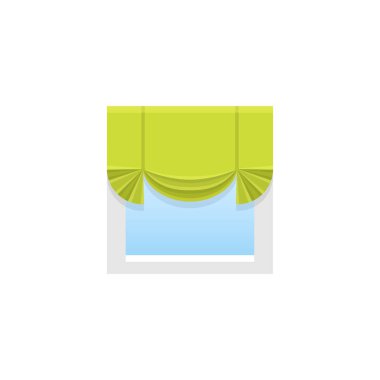 Yeşil kumaş düz perde. Vektör çizim. Londra gölge düz simgesi. Ev ve ofis pencere dekorasyon unsuru. 