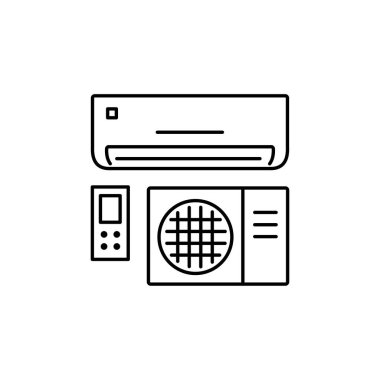 Klima vektör Illustration. Uzaktan kontrol paneli ile sistem bölme. Isı düzenleme cihazın satırı simgesi. Ev ve ofis için iklim donatım. Beyaz arka plan üzerinde izole nesne.