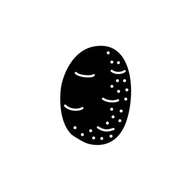 Bütün unpeeled patates sebze siyah ve beyaz vektör Illustration. Taze organik patates kökü düz simgesi. Vejetaryen ve vegan gıda. Sağlık beslenme madde. Beyaz arka plan üzerinde izole nesne. 