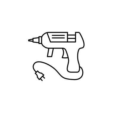 Siyah ve beyaz vektör Illustration sıcak tutkal tabancası. Eriyen yapıştırıcı ekipman onarım ve DIY projeler için satırı simgesi. Beyaz arka plan üzerinde izole nesne. 