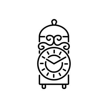 Vektör çizim vintage fener masa saati. Eski Dekoratif Masa üstü saat satırı simgesi. Beyaz arka plan üzerinde izole nesne. Önden görünüm.