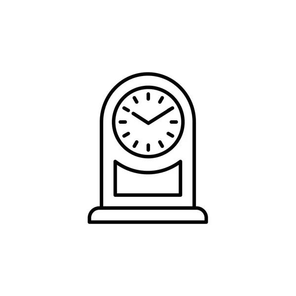 ビンテージ デスク時計のベクター イラストです 時間を測定するためのアナログ デバイスの線のアイコン 古い卓上時計 白い背景の上の孤立したオブジェクト フロント ビュー — ストックベクタ