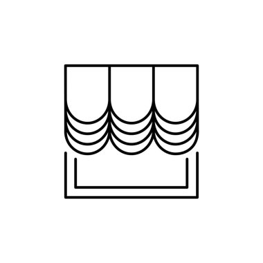 Perdelik kumaş perde. Vektör çizim. Avusturyalı gölge satırı simgesi. Ev ve ofis pencere dekorasyon unsuru. Beyaz arka plan üzerinde izole nesne.