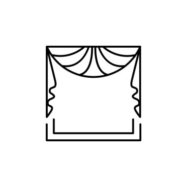 Vektör çizim ile merkezi fan perdelik kumaş valance. Gölge satırı simgesi. Ev ve ofis pencere dekorasyon unsuru. Beyaz arka plan üzerinde izole