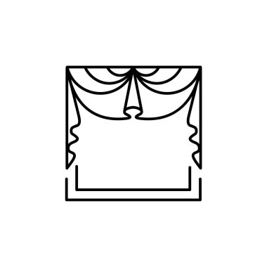 Kumaş valance ile 2 asimetrik alınlığı vektör Illustration. Pencere dekorlarıve satırı simgesi. Önden görünüm. Beyaz arka plan üzerinde izole nesne