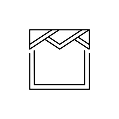 Vektör çizim üçgen dekorlarıve. Kumaş valance satırı simgesi. Ev ve ofis üst pencere dekorasyon unsuru. Yalıtılmış nesne üzerinde beyaz artalanları