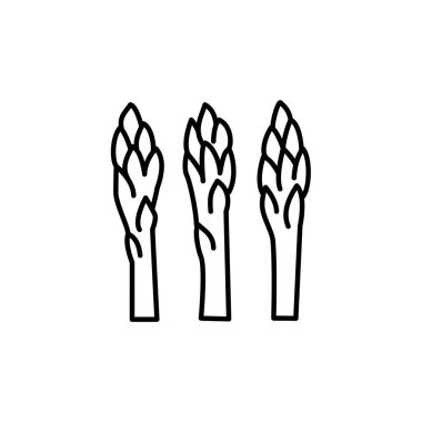 Siyah ve beyaz vektör Illustration Bahçe kuşkonmaz sürgünler. Taze organik serçe çim satırı simgesi. Vejetaryen ve vegan gıda. Sağlık beslenme madde. Beyaz arka plan üzerinde izole nesne. 