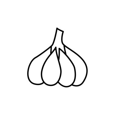 Siyah ve beyaz vektör Illustration bütün sarımsak ampul. Taze sarımsak karanfil ile Başkanı satırı simgesi. Baharat ve baharat. Sağlık beslenme madde. Beyaz arka plan üzerinde izole nesne. 