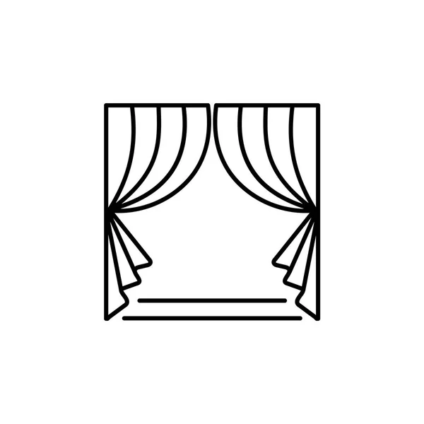 カーテンと生地のカーテン ベクトルの図 日陰のライン アイコン ホーム オフィスのウィンドウ装飾の要素 正面から見た図 白い背景の上の孤立したオブジェクト — ストックベクタ