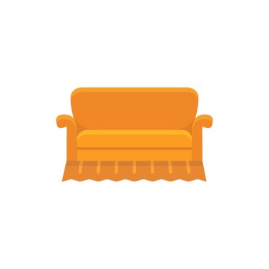 Orange english sofa. Vector illustration. Flat icon of settee. Element of modern home & office furniture. Front view. clipart