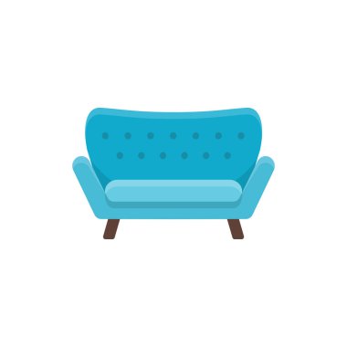 Mavi loveseat. Çift kişilik kanepe. Vektör çizim. Kanepe düz simgesi. Modern ev ve ofis mobilya unsuru. Önden görünüm.