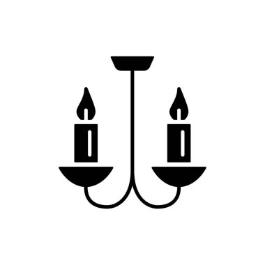 Vintage tavan lambası vektör Illustration. 2 mum ışıkları ile avize düz simgesi. Ev aydınlatma. Beyaz arka plan üzerinde izole nesne.