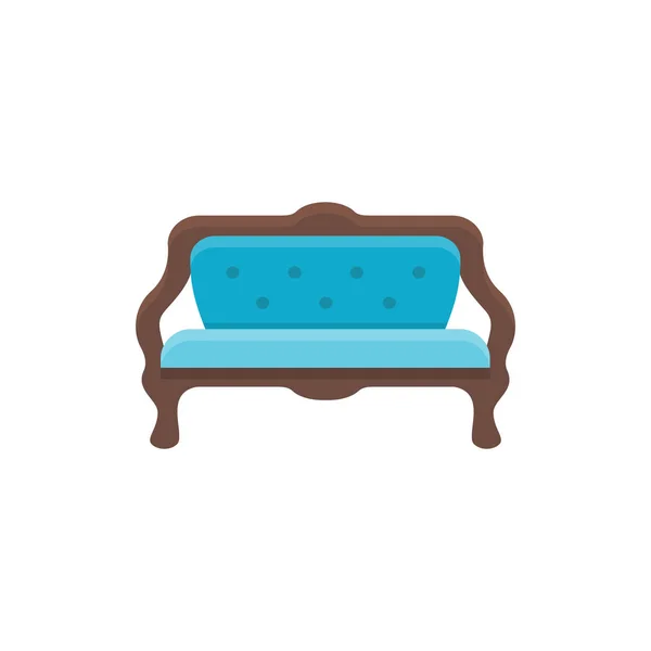 青いソファ クッション性のあるベンチです ベクトルの図 長いすのフラット アイコン 現代のホーム オフィス家具の要素 フロント ビュー — ストックベクタ