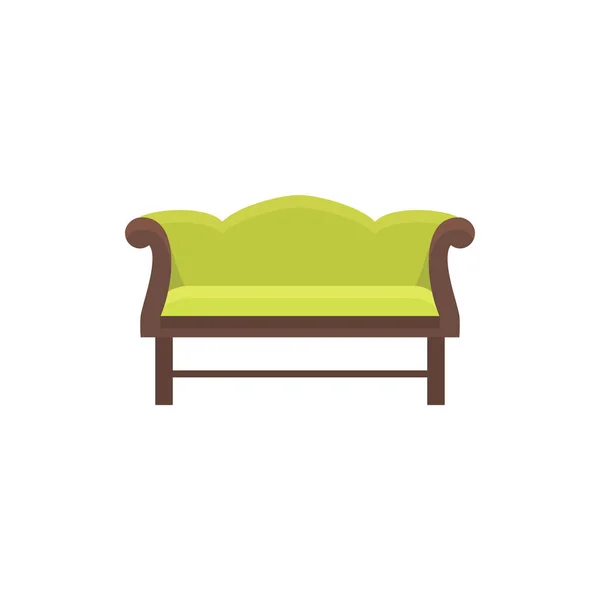 緑のキャメル バック ソファ ベクトルの図 木製の長いすのフラット アイコン ヴィンテージのホーム オフィス家具の要素 フロント ビュー — ストックベクタ