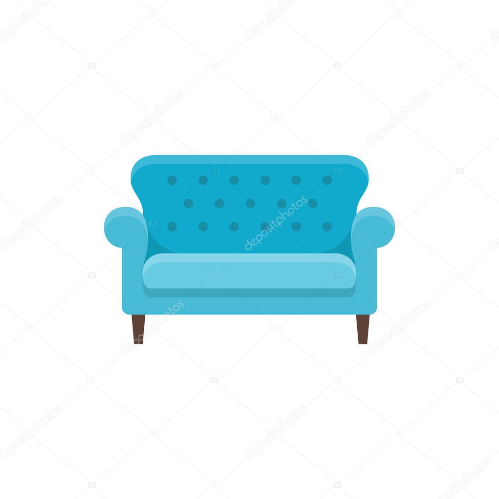Sofá azul bridgewater. Ilustración vectorial. Icono plano del sofá