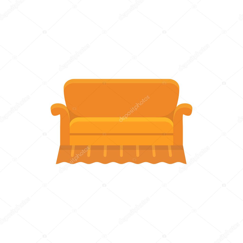 Orange english sofa. Vector illustration. Flat icon of settee. Element of modern home & office furniture. Front view.